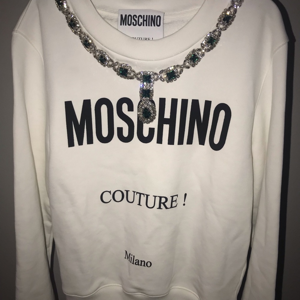 MOSHINO DESIGNER COUTURE MILANO RHINESTONES JEWELED SWEATSHIRT SIZE 38
